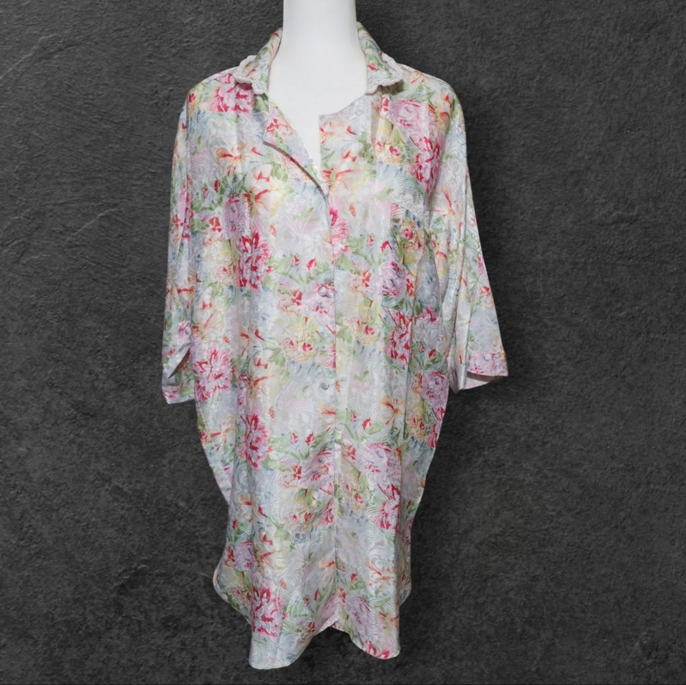 Satin and Beaux Vintage Floral Button Down Nightgown